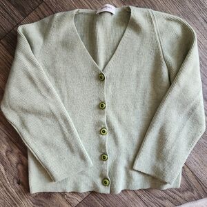 Rodier Vintage Sage Green Wool Cardigan Sweater Size EU 42